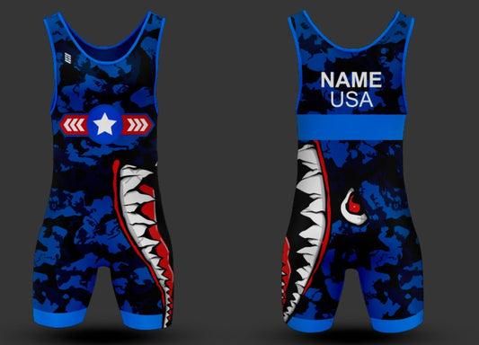 USA Warface Blue Wrestling Singlet