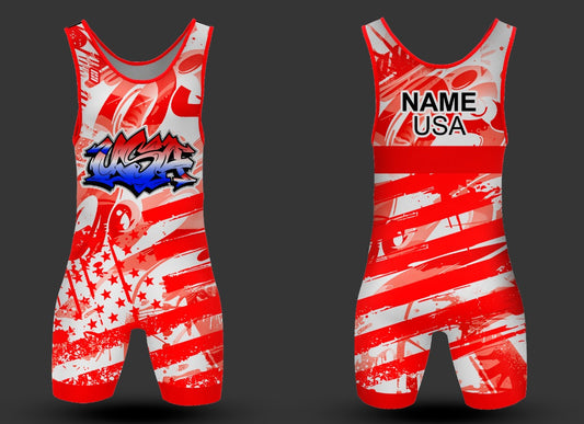 USA Red Graffiti Wrestling Singlet