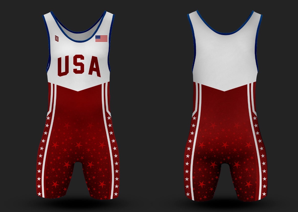 Usa Red  Stars Wrestling Singlet